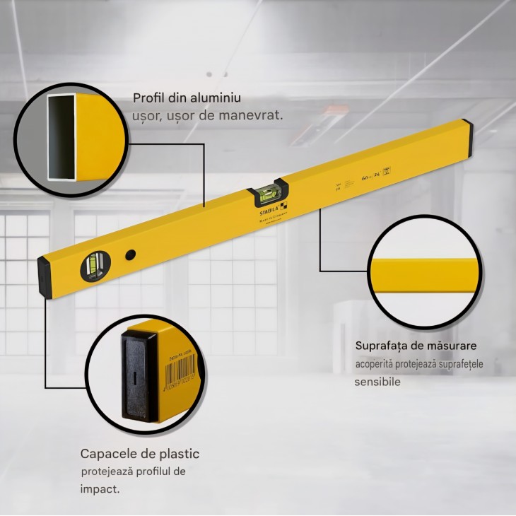 Set nivele cu bula 3 piese STABILA Spirit Level Prime Set 70, 100/60/30 cm, precizie ridicata, capace protectie, fabricate in Germania