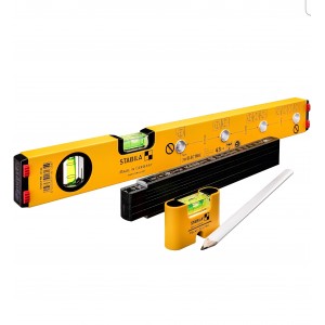 Kit electrician STABILA Electric Set, nivela 43 cm + mini nivela 7 cm + ruleta pliabila 2 m + creion, set profesional complet