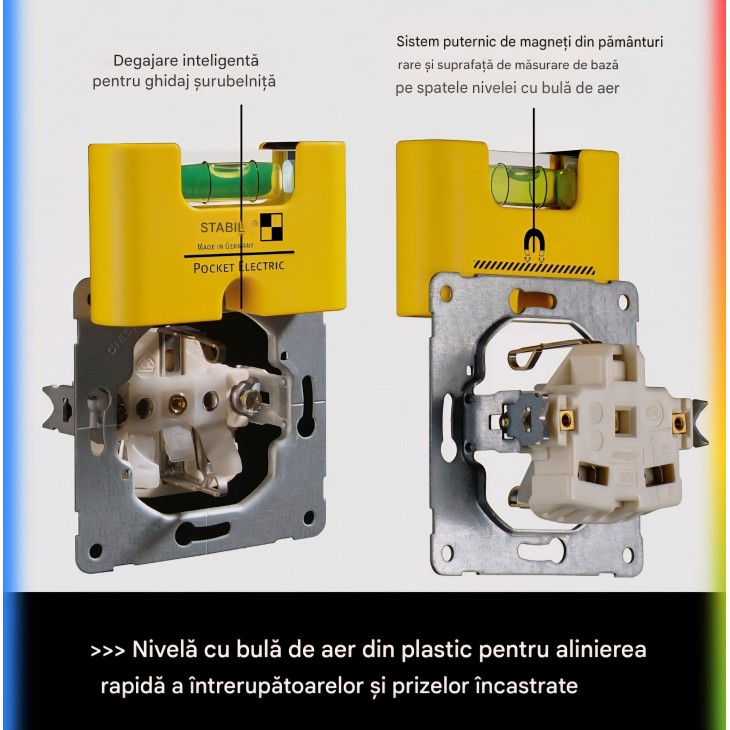 Kit electrician STABILA Electric Set, nivela 43 cm + mini nivela 7 cm + ruleta pliabila 2 m + creion, set profesional complet