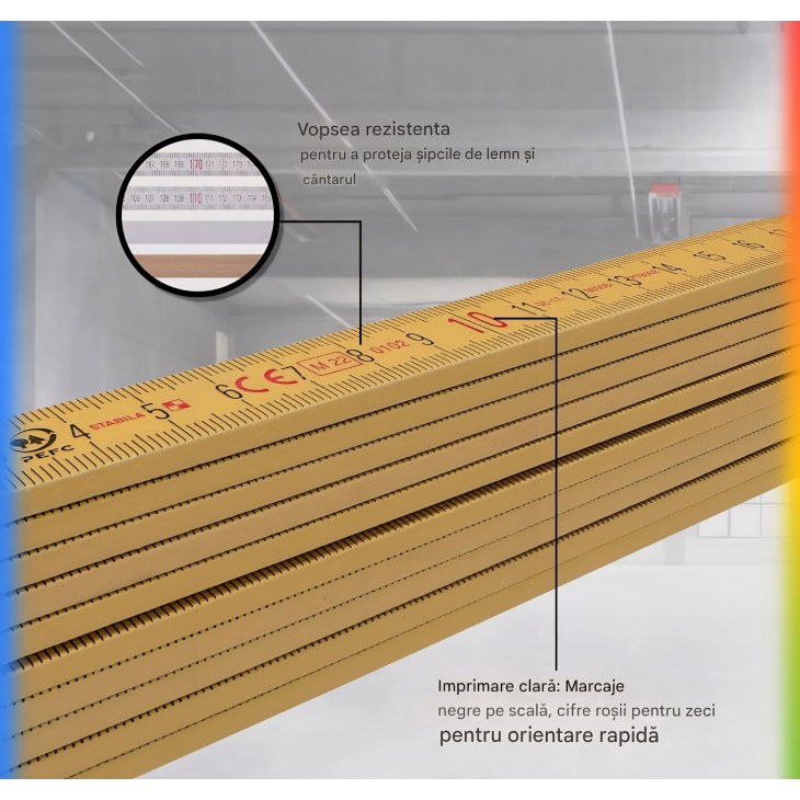 Set 5 rule pliabile 2 m STABILA Tip 607, galben, scala metrica, din lemn certificat PEFC, rezistente si precise
