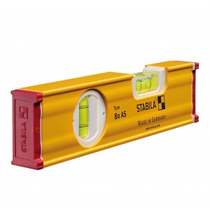 Nivela cu bula 20 cm STABILA Type 80 AS, profil aluminiu ranforsat, 1 fiola orizontala + 1 verticala, opritoare anti-alunecare