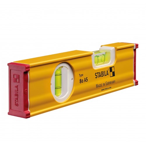 Nivela cu bula 20 cm STABILA Type 80 AS, profil aluminiu ranforsat, 1 fiola orizontala + 1 verticala, opritoare anti-alunecare
