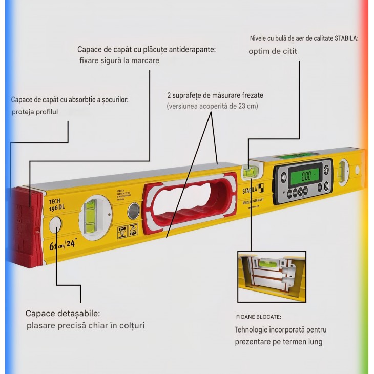 Nivela digitala 81 cm STABILA TECH 196 DL, IP67 rezistenta apa si praf, 2 afisaje digitale, masurare °/%/mm/m/in/ft, husa inclusa
