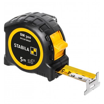 Ruleta de buzunar 5 m STABILA BM 300, scala dubla cm/inch, banda otel cu strat nylon, carcasa rezistenta, carlig SPIKES