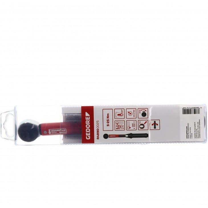 Cheie dinamometrica 1/4 inch 5–25 Nm GEDORE, pentru filet stanga/dreapta, corp otel, precizie profesionala, rosu/negru