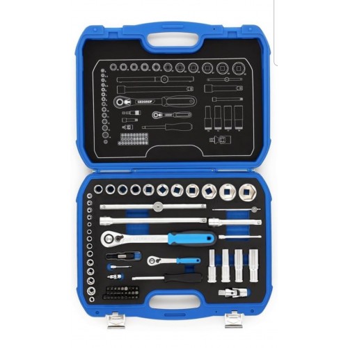 Trusa chei tubulare 69 piese GEDORE 1/4” + 1/2”, 2 clichete reversibile, set profesional cu biti si accesorii, cutie plastic rezistenta 