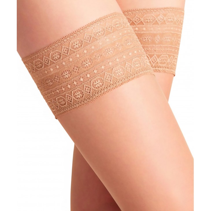 Ciorapi dama, Falke Silky Smooth 15 DEN, tip stay-up, transparenti luciosi, rezistenti la rupere, banda silicon antialunecare, material moale, marimea M, numar picior 38-39, inaltime 154-167 cm, greutate 49-63 kg, banda nude cu decoratiuni