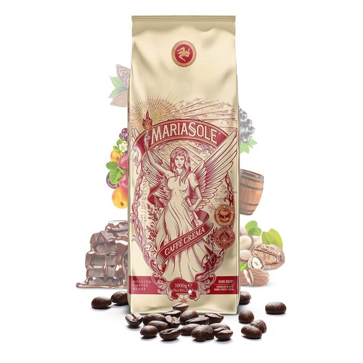 Cafea boabe MariaSole Caffè Crema 1 kg, prajire traditionala pe foc de lemne in Sicilia, premium, pentru espressoare automate si portafiltru