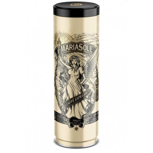 Cafea boabe Mariasole Caffè Espresso 500 g, cutie metalica premium, prajire traditionala pe foc de lemne in Sicilia, pentru espressoare automate si portafiltru