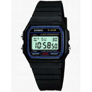 Ceas unisex digital Casio Collection F-91W, quartz, rezistent la apa, alarma, cronometru, design clasic