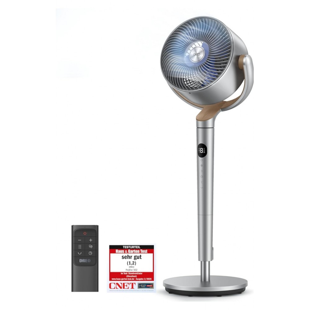 Ventilator de podea, Dreo Ultra, silentios 20 dB, oscilatie omnidirectionala 120° + 120°, raza de actiune 26 m, debit aer 1200 m³/h, turbo Air Circulator, inaltime 102 cm, 3 moduri, 8 trepte de viteza, livrare 7 zile