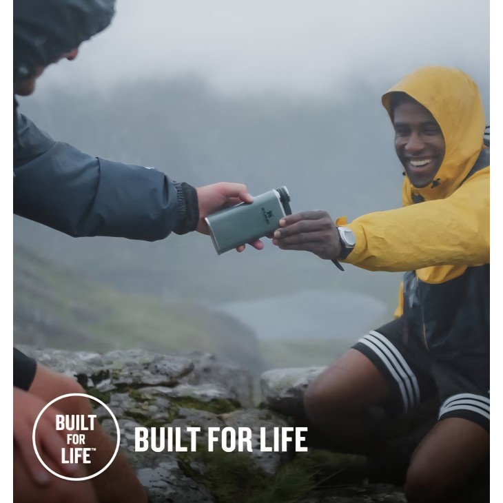 Ploscă inox Stanley Classic Wide Mouth, 236 ml / 8 oz, deschidere largă, capac anti-pierdere, BPA Free, finisaj Hammertone Green