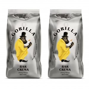Cafea boabe Joerges Espresso Gorilla Bar Crema, 2 x 1 kg, cremă densă, gust intens, pentru espresso și băuturi cu lapte