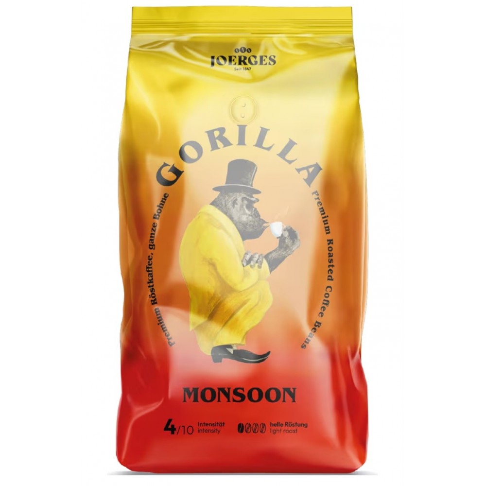 Cafea boabe Joerges Gorilla Monsoon, 1 kg, 100% Arabica, aromă exotică, corp plin, pentru espresso și cafea lungă