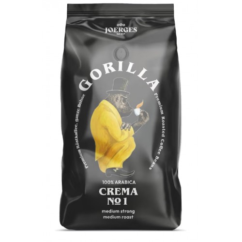 Cafea boabe Joerges Espresso Gorilla Crema No.1 Dark Roast, 1 kg, prăjire intensă, cremă densă, gust puternic, pentru espresso și cappuccino