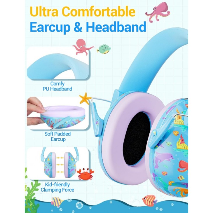 Casti antifonice copii Dr.meter, protectie auditiva pasiva SNR 27dB, design ergonomic, pentru scoala, somn, invatare, autism, instrumente muzicale, Blue Ocean, termen livrare 7-8 zile