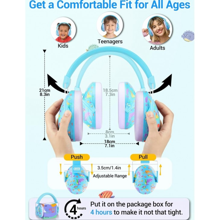 Casti antifonice copii Dr.meter, protectie auditiva pasiva SNR 27dB, design ergonomic, pentru scoala, somn, invatare, autism, instrumente muzicale, Blue Ocean, termen livrare 7-8 zile