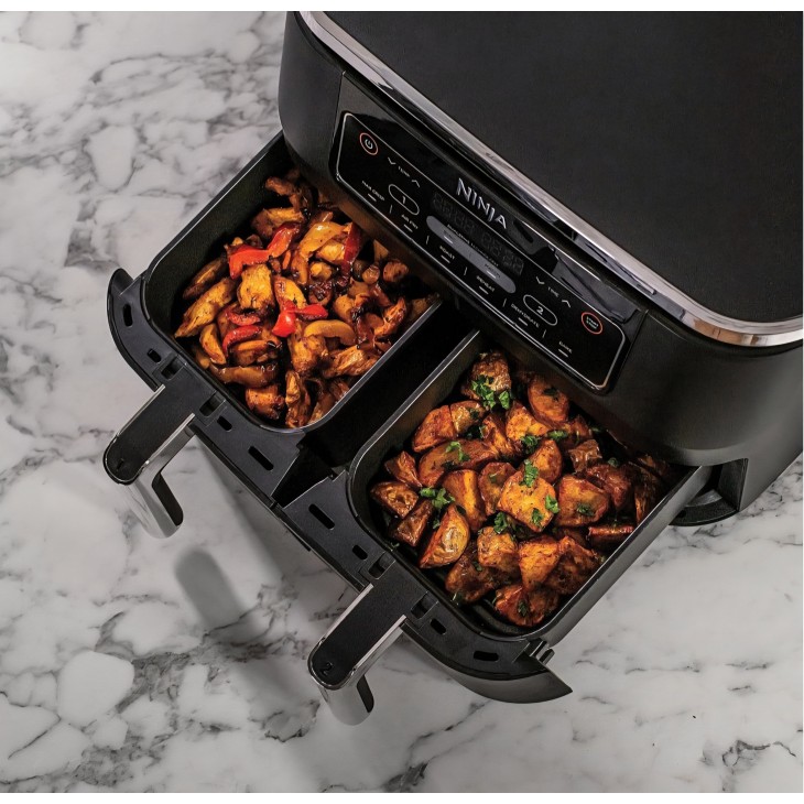 Friteuză cu aer cald Ninja AF300EU Dual Zone, 2470W, Capacitate 7.6L, 2 Compartimente Independente, 6 Funcții de Gătire, Economie Energie până la 65%, Negru/Gri, termen livrare 7-8 zile