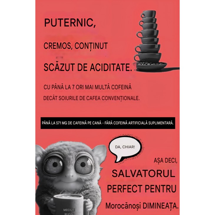 Cafea Boabe LUCIFERS ROAST 1 Kg, 100% Robusta, Extra Strong Espresso, Prajire Dark Roast, Aciditate Redusa, Compatibila Espressor Automat si Portafiltru, Boabe Intregi, Import Italia