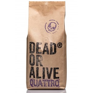 Cafea boabe DEAD OR ALIVE Crema pentru espressor automat, Quattro „Special Edition” 1 kg, amestec Arabica și Robusta, cafea italiană tare, boabe întregi