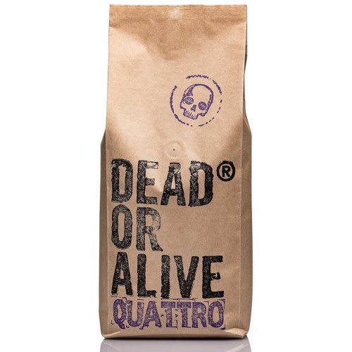 Cafea boabe DEAD OR ALIVE Crema pentru espressor automat, Quattro „Special Edition” 1 kg, amestec Arabica și Robusta, cafea italiană tare, boabe întregi