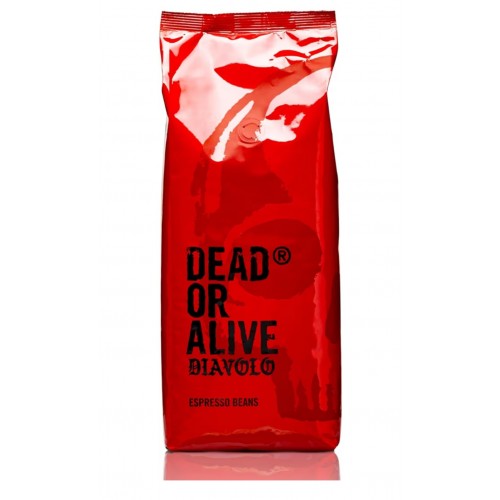 Cafea boabe DEAD OR ALIVE Diavolo 1 kg, Espresso Extra Dark, 100% Robusta, extrem de tare, aciditate scăzută, cremă stabilă, prăjire Napoli