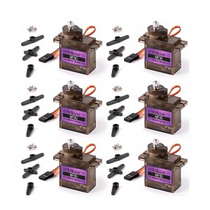 Set servomotoare Miuzei cu angrenaje metalice, 6 bucati micro servo RC 9G, mini motor 180 grade, pentru Arduino, constructii modele, brat robotic, avion, masina 1/10 si 1/8, barca, cu cablu servo si brate incluse