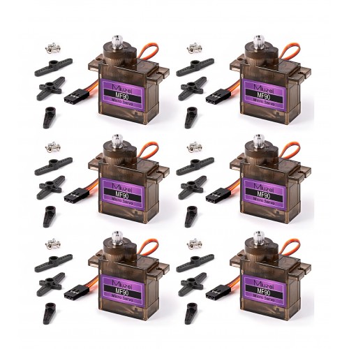 Set servomotoare Miuzei cu angrenaje metalice, 6 bucati micro servo RC 9G, mini motor 180 grade, pentru Arduino, constructii modele, brat robotic, avion, masina 1/10 si 1/8, barca, cu cablu servo si brate incluse