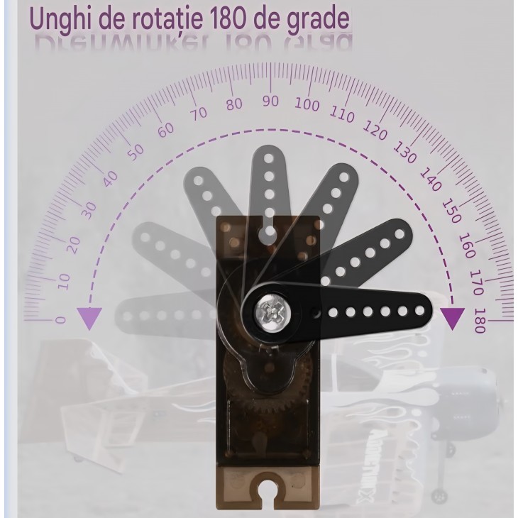 Set servomotoare Miuzei cu angrenaje metalice, 6 bucati micro servo RC 9G, mini motor 180 grade, pentru Arduino, constructii modele, brat robotic, avion, masina 1/10 si 1/8, barca, cu cablu servo si brate incluse