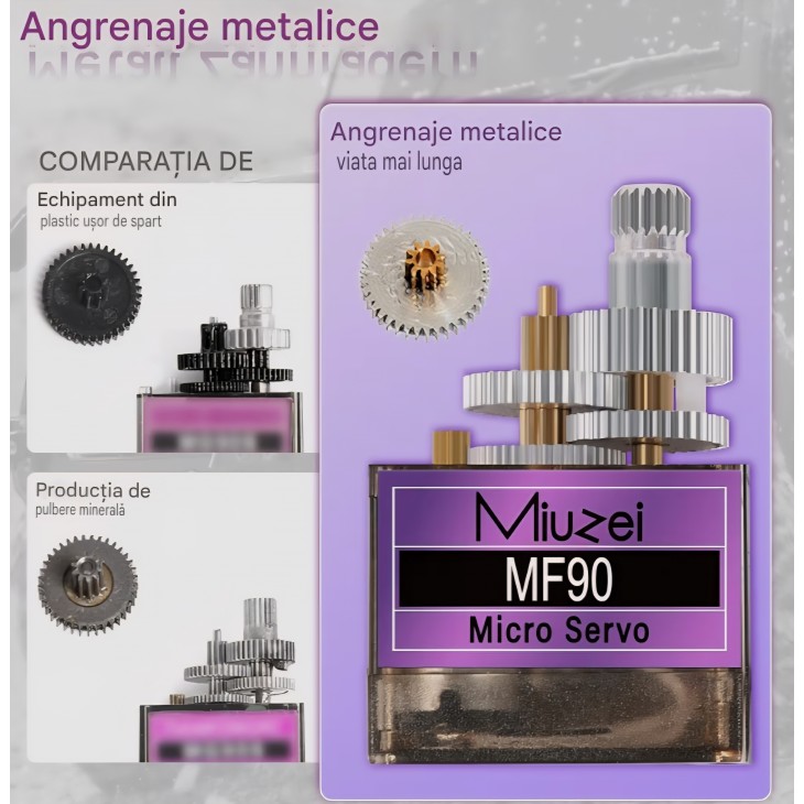 Set servomotoare Miuzei cu angrenaje metalice, 6 bucati micro servo RC 9G, mini motor 180 grade, pentru Arduino, constructii modele, brat robotic, avion, masina 1/10 si 1/8, barca, cu cablu servo si brate incluse