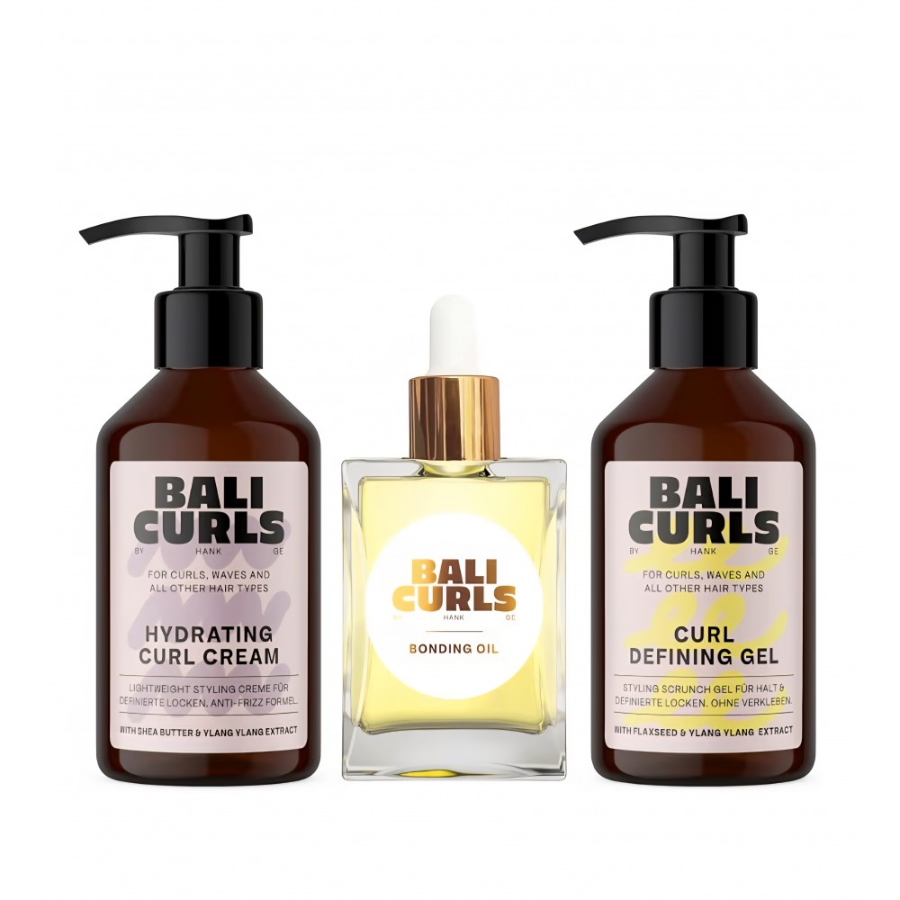 Set îngrijire păr creț Bali Curls, gel pentru definirea buclelor 150 ml, cremă hidratantă pentru bucle 150 ml și ulei Bonding 30 ml, pentru bucle definite, strălucitoare și hrănite