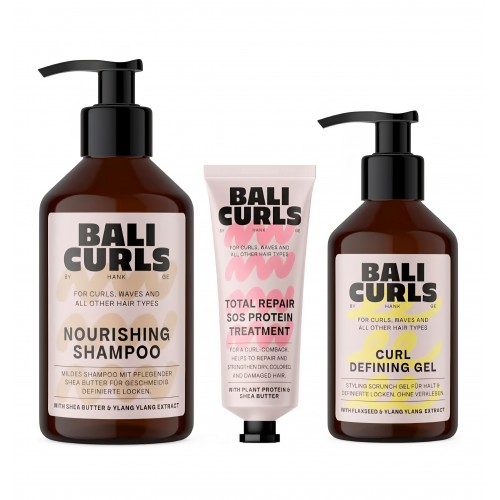 Set ingrijire par cret Bali Curls, sampon hranitor 250 ml, gel pentru definirea buclelor 150 ml si tratament proteic SOS 20 ml, pentru bucle hranite, puternice si bine definite