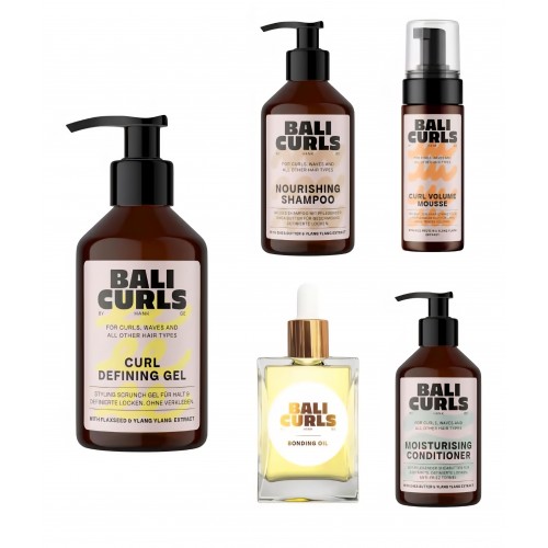 Set complet ingrijire par cret Bali Curls Complete Care Set, rutina completa cu sampon, balsam, styling si tratament, pentru bucle definite, voluminoase si sanatoase