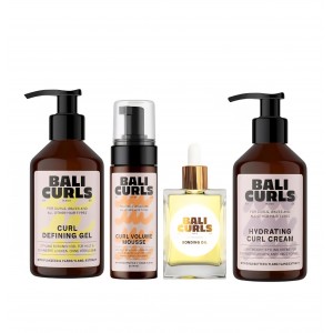 Set styling par cret Bali Curls Styling Heroes Bundle, rutina completa 4 produse pentru bucle definite, netede si pline de vitalitate, crema pentru bucle, spuma pentru volum, gel de definire si ulei Bonding
