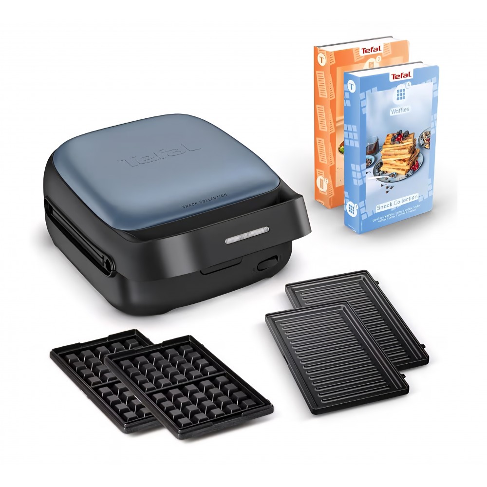 Aparat pentru sandvisuri si waffle Tefal Snack Collection SW8674F0, 700W, 2 seturi placi detasabile incluse, invelis antiaderent, economisire spatiu, carti de retete incluse, livrare 7-8 zile, negru/albastru