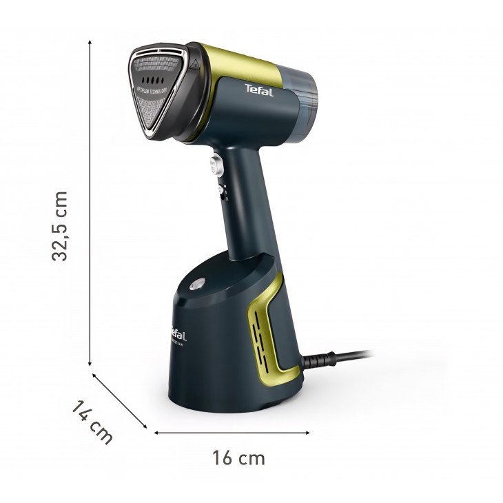 Aparat vertical de călcat cu abur Tefal Aero Steam, 1400W, talpă ceramică, debit abur 20 g/min, 3 moduri, funcție Turbo Suction, rezervor detașabil 100 ml, rezultate rapide fără cute, pentru haine și textile, albastru/verde