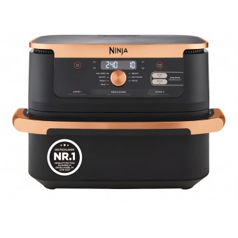 Friteuză cu aer cald Ninja Foodi FlexDrawer Dual Zone AF500EUCP, capacitate 10.4 L, compartimente dual zone cu separator detașabil, înveliș antiaderent, coș compatibil mașină de spălat vase, 7 funcții în 1, negru și cupru, termen livrare 7-8 zile