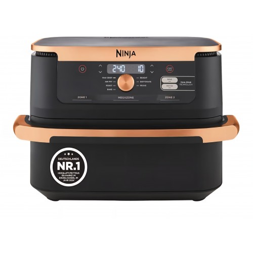 Friteuză cu aer cald Ninja Foodi FlexDrawer Dual Zone AF500EUCP, capacitate 10.4 L, compartimente dual zone cu separator detașabil, înveliș antiaderent, coș compatibil mașină de spălat vase, 7 funcții în 1, negru și cupru, termen livrare 7-8 zile