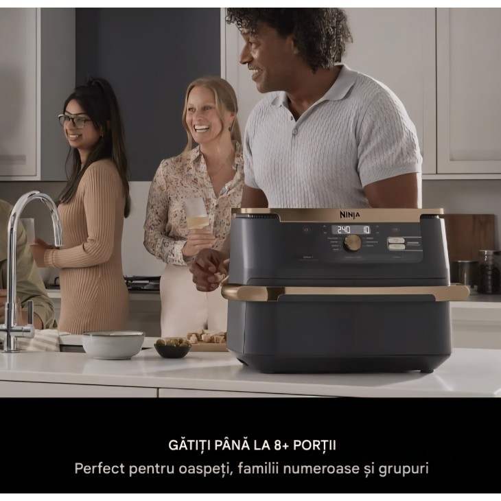 Friteuză cu aer cald Ninja Foodi FlexDrawer Dual Zone AF500EUCP, capacitate 10.4 L, compartimente dual zone cu separator detașabil, înveliș antiaderent, coș compatibil mașină de spălat vase, 7 funcții în 1, negru și cupru, termen livrare 7-8 zile