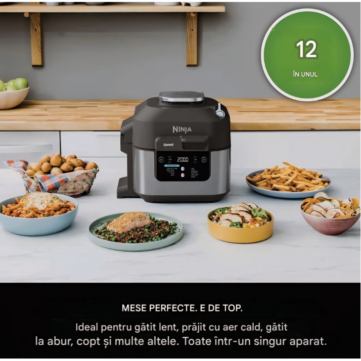 Multicooker Ninja Speedi ON500EU, 12 programe, 5.7L, Air Fryer, Slow Cooker, Grill, Coacere, Funcție Speedi Rapid Meals, 1760W, Negru, termen livrare 7-8 zile