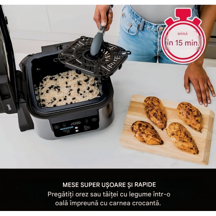 Multicooker Ninja Speedi ON500EU, 12 programe, 5.7L, Air Fryer, Slow Cooker, Grill, Coacere, Funcție Speedi Rapid Meals, 1760W, Negru, termen livrare 7-8 zile