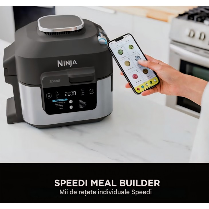 Multicooker Ninja Speedi ON500EU, 12 programe, 5.7L, Air Fryer, Slow Cooker, Grill, Coacere, Funcție Speedi Rapid Meals, 1760W, Negru, termen livrare 7-8 zile