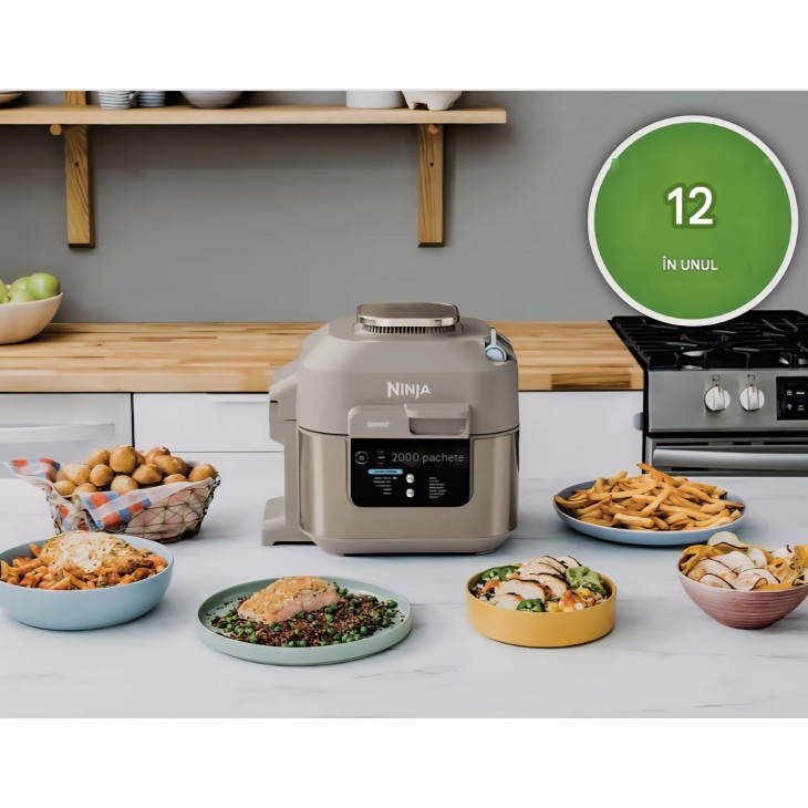 Multicooker Ninja Speedi ON500EUSTGD, 12 programe, 5.7L, Air Fryer, Slow Cooker, Grill, Coacere, Rapid Cooking System, 1760W, Stone Gold, termen livrare 7-8 zile