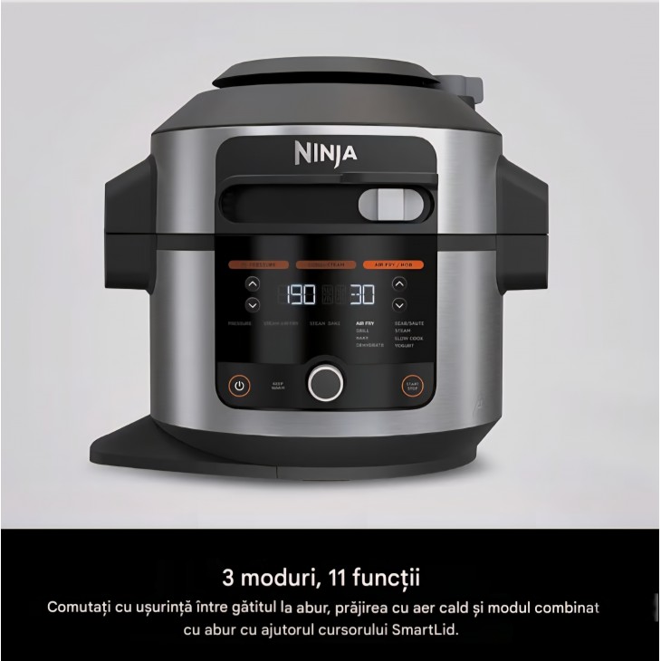 Multicooker Ninja Foodi SmartLid OL550EU, 11 programe, 6L, Oală sub presiune, Air Fryer, Slow Cooker, Grill, Coacere, Funcție Combi-Steam, 1460W, Inox, termen livrare 7-8 zile