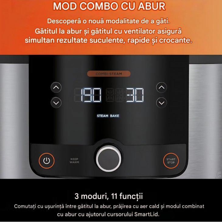 Multicooker Ninja Foodi SmartLid OL550EU, 11 programe, 6L, Oală sub presiune, Air Fryer, Slow Cooker, Grill, Coacere, Funcție Combi-Steam, 1460W, Inox, termen livrare 7-8 zile