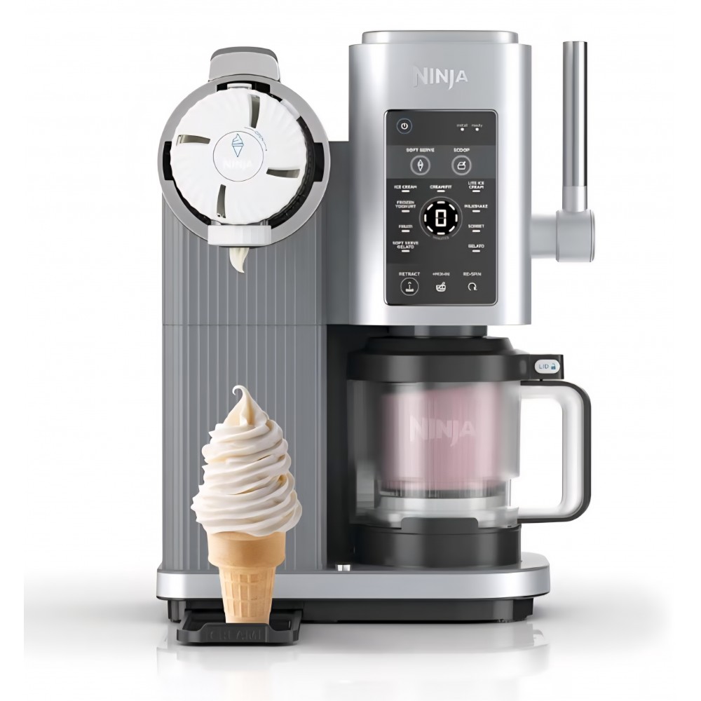 Aparat de înghețată Ninja CREAMi Scoop & Swirl NC701EU, 2 recipiente incluse, 13 funcții, pentru înghețată, soft ice cream, gelato, sorbet, milkshake și altele, funcție Mix-In, argintiu platinum, termen livrare 7-8 zile