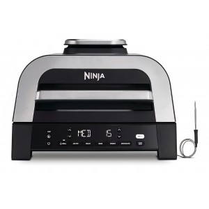 Grill electric si friteuza cu aer cald Ninja MAX DG551EU, 6 in 1, 3.8 L, pentru interior, 6 functii de gatire, capacitate pana la 6 burgeri, fum redus, termometru digital inclus, gri/argintiu, termen livrare 7-8 zile