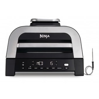 Grill electric si friteuza cu aer cald Ninja MAX DG551EU, 6 in 1, 3.8 L, pentru interior, 6 functii de gatire, capacitate pana la 6 burgeri, fum redus, termometru digital inclus, gri/argintiu, termen livrare 7-8 zile