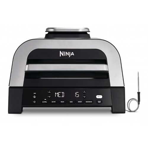 Grill electric si friteuza cu aer cald Ninja MAX DG551EU, 6 in 1, 3.8 L, pentru interior, 6 functii de gatire, capacitate pana la 6 burgeri, fum redus, termometru digital inclus, gri/argintiu, termen livrare 7-8 zile