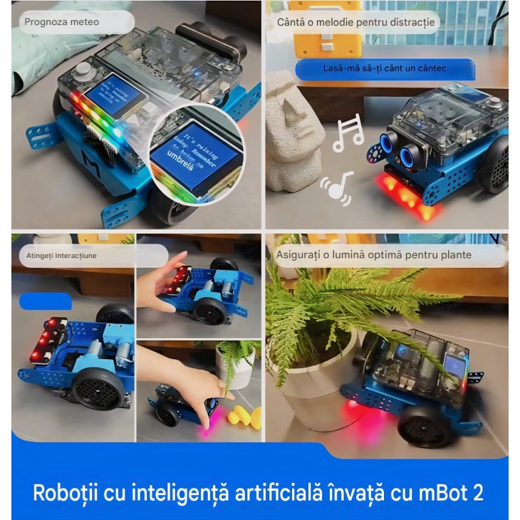 Robot programabil Makeblock mBot 2 pentru copii de la 8 ani, conexiune WiFi, compatibil Scratch și Python, kit educațional STEM inteligent, ideal pentru cadou